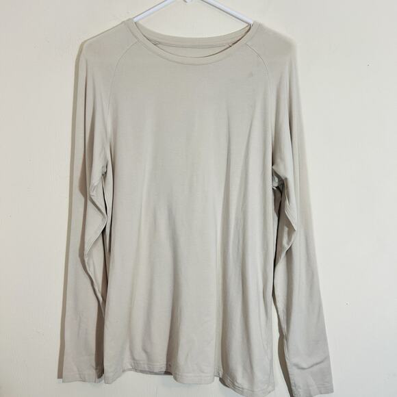 Alphalete Long Sleeve Crew Neck Workout Shirt Mens Medium Cream Gorpcore Hiking - Picture 1 of 7